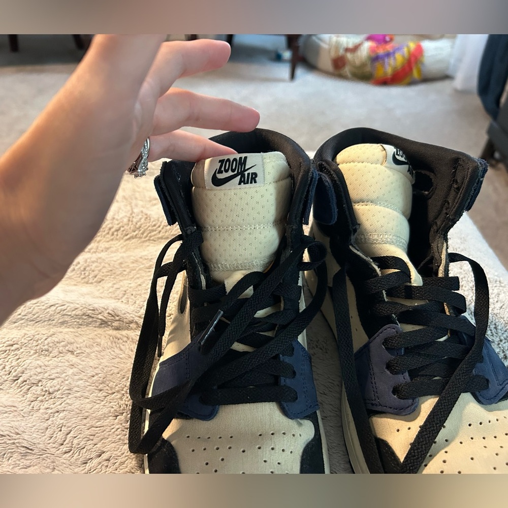 Nike Air Jordan’s Zoom Air High-Top Sneakers in Black, Blue, and Cream - Picture 3 of 6